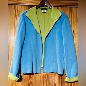 Vintage Color Block Wool Blend Fleece Open Jacket
